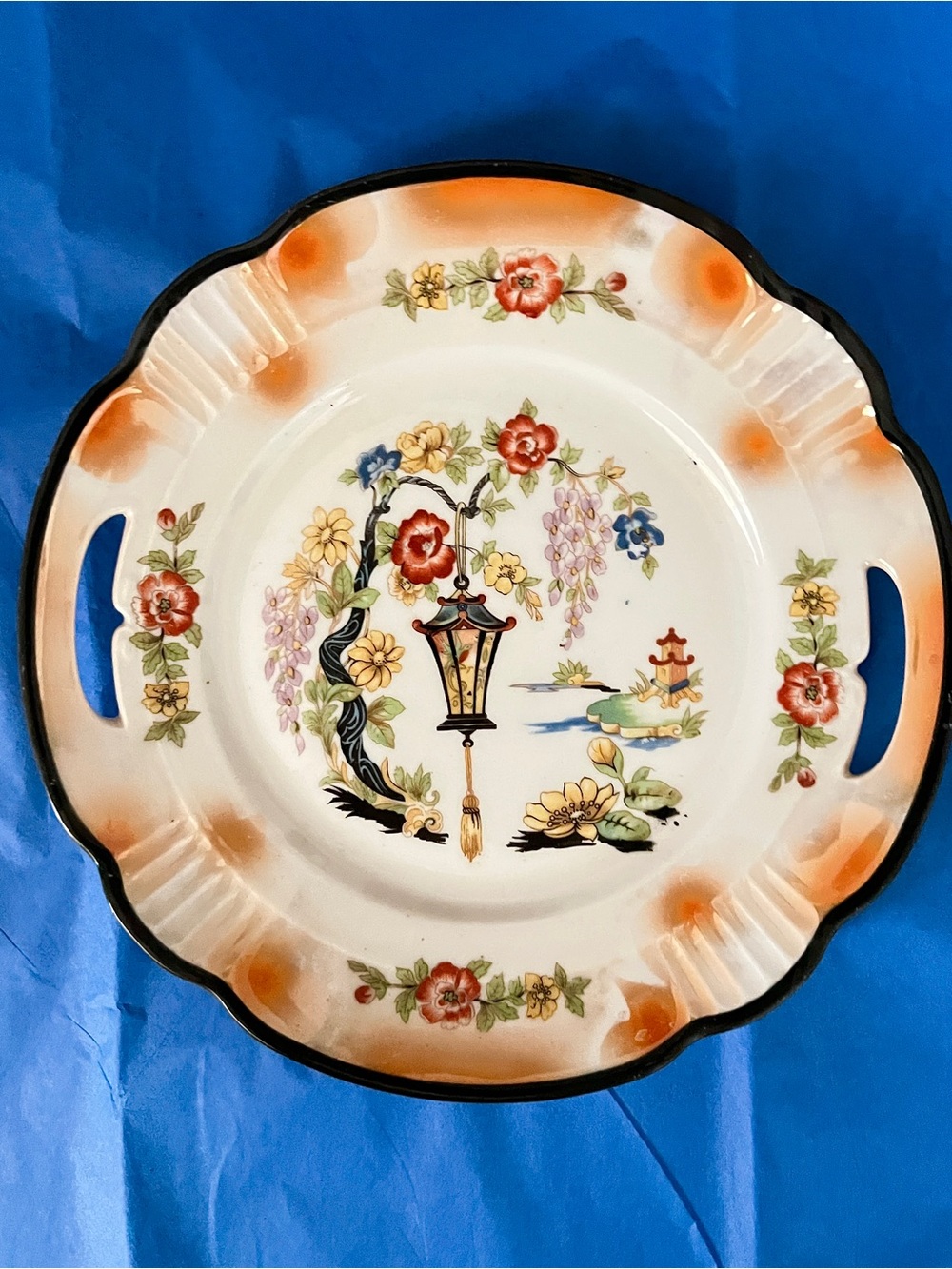 Vintage Noritake 1930s Lusterware Pagoda Wisteria Cake Plate 9.25